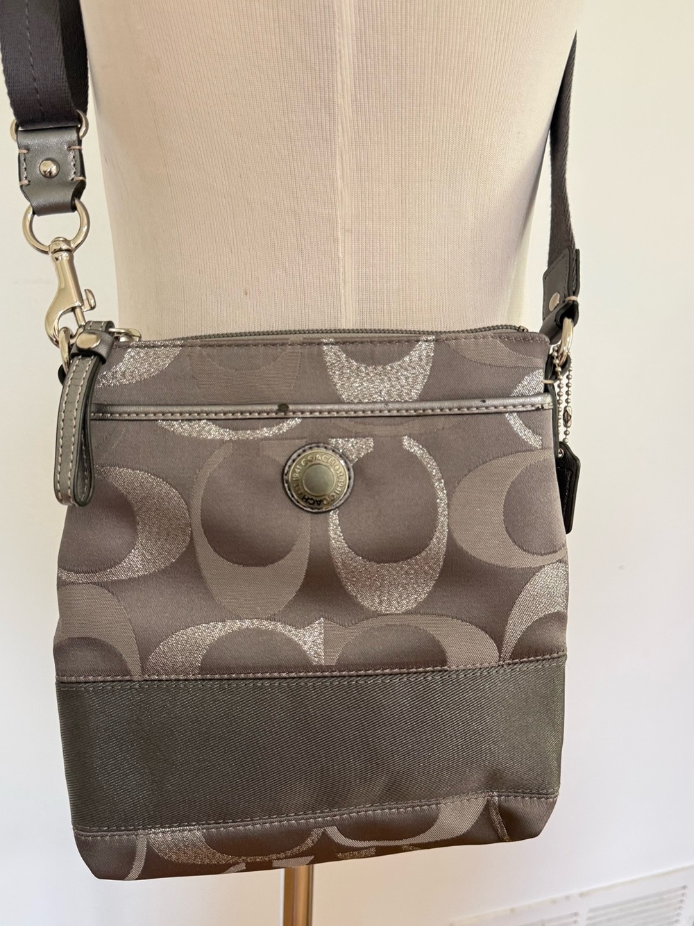 Coach Signature Metallic Gray Crossbody Bag - Picture 6 of 11
